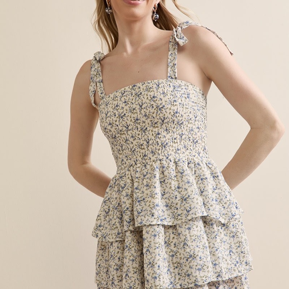 Francesca’s Floral Tiered Dress with Tie Straps